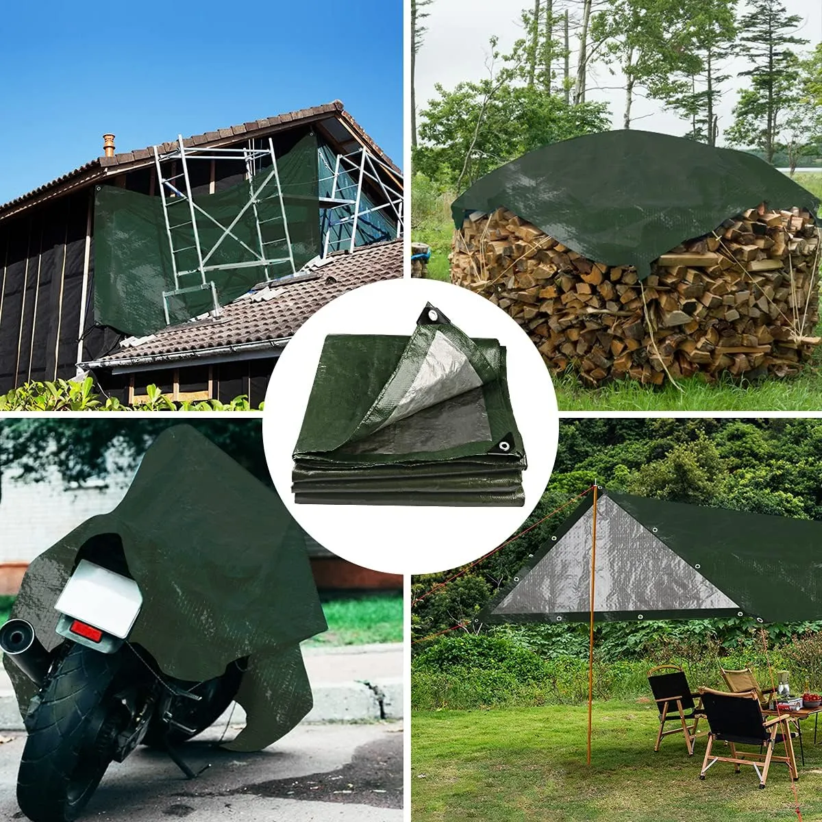 Onarway Poly Tarps Waterproof for Outdoor: Green Tarpaulin 6Mil Thicken 6x10 Ft 2Packs- Anti-UV Waterproof Tarp Cover with Grommets Multipurpose for Boat Pool Roof Camping