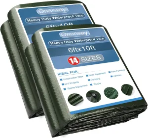 Onarway Poly Tarps Waterproof for Outdoor: Green Tarpaulin 6Mil Thicken 6x10 Ft 2Packs- Anti-UV Waterproof Tarp Cover with Grommets Multipurpose for Boat Pool Roof Camping