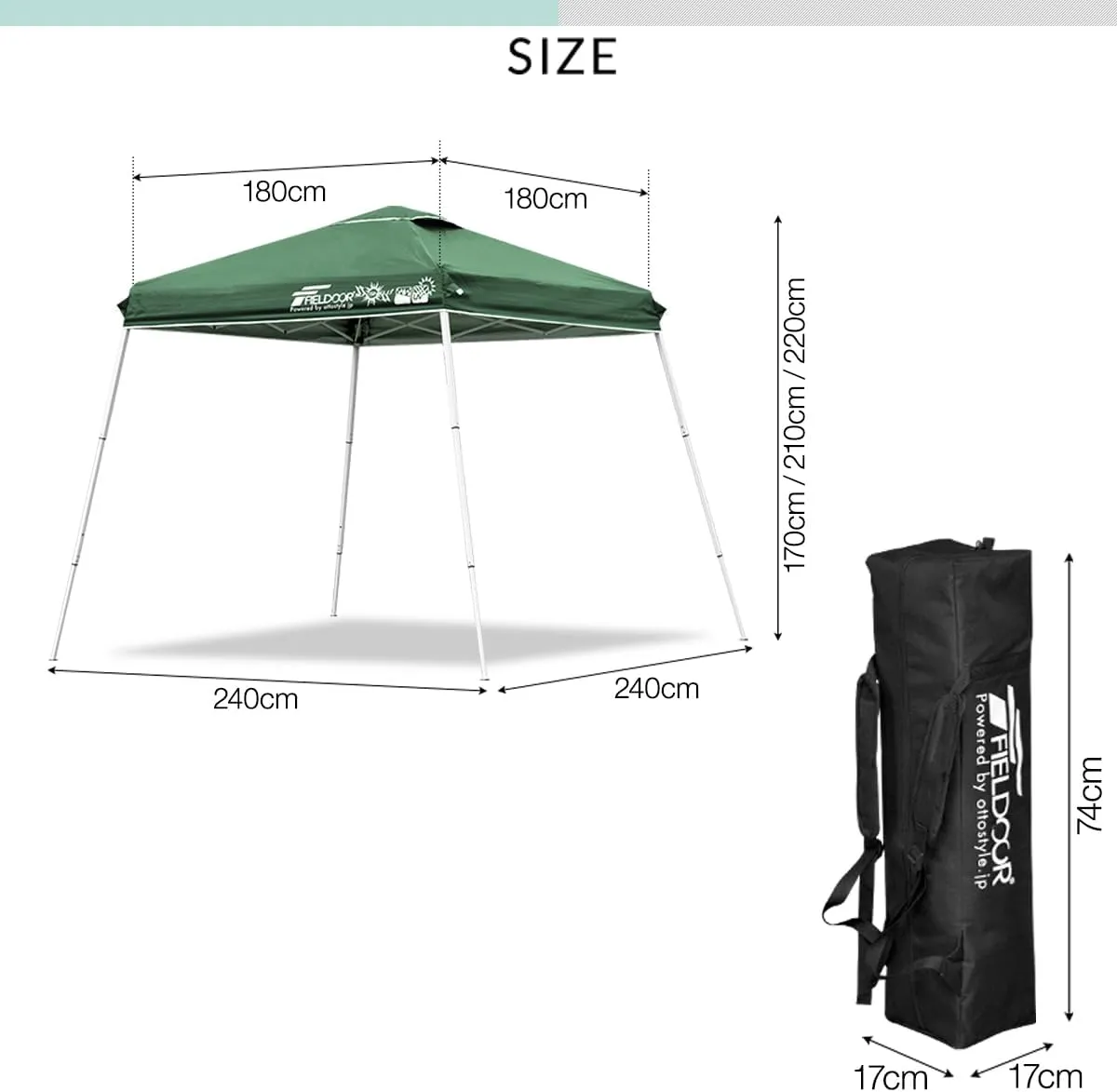 One-Touch Tarp Tent, Portable, Center Lock, One Action, Compact Size, UV Protection, Water Resistant, Folding, Sunshade, Events, Outdoors, Camping, Green, 6.9 ft (1.8 m)