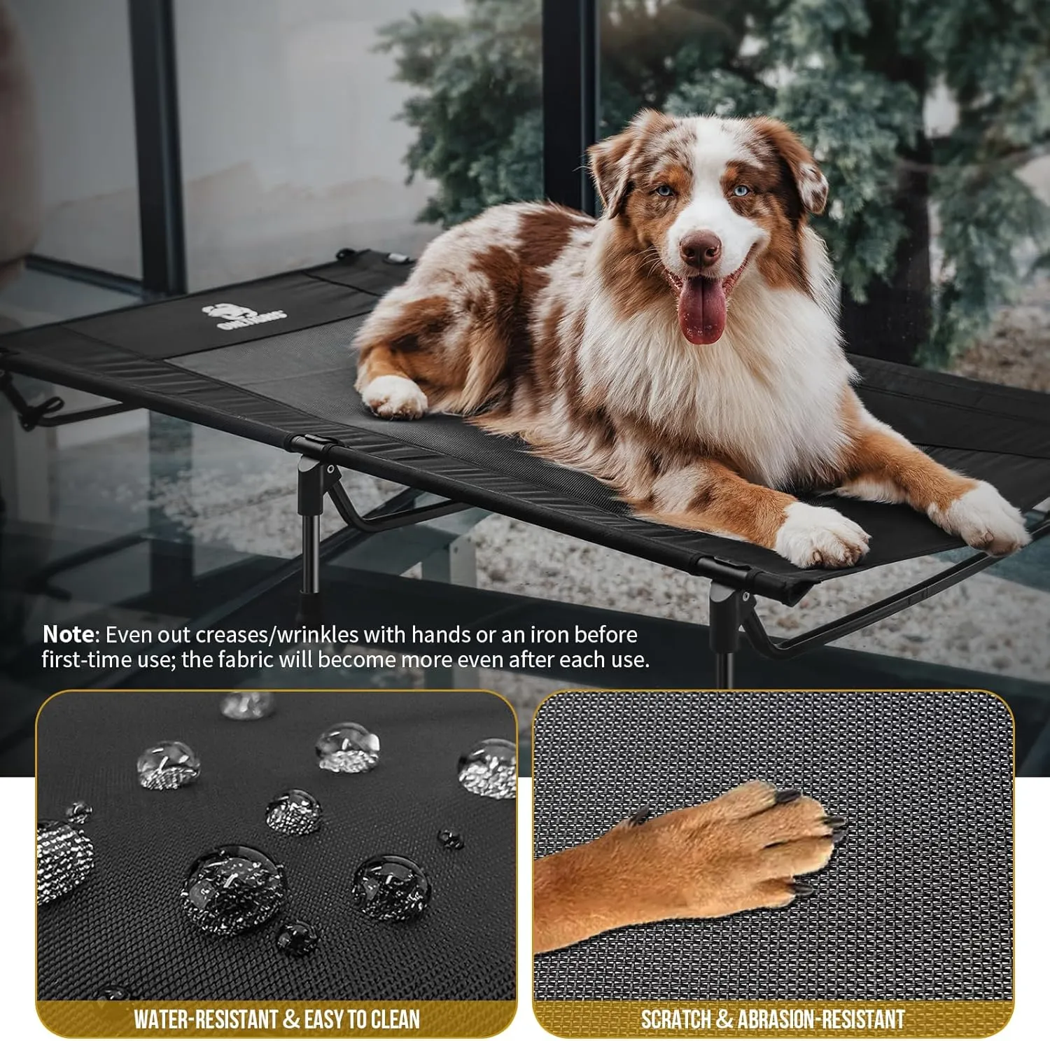 OneTigris Elevated Dog Bed, Outdoor Dog Cod Large Raised Dogs Bed with Chew Proof Mesh, No-Slip Portable Dogs Cot Bed for Indoor & Outdoor Portable