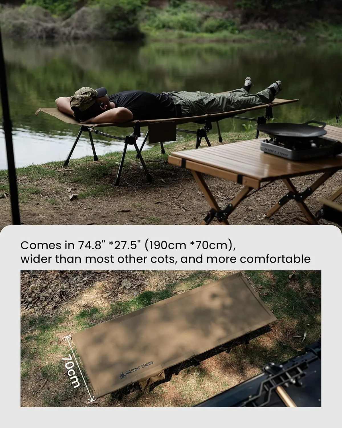 OneTigris SUPRANUBIS Camping Cot, Height Adjustable with Cot Leg Extenders, Strong Support 330lbs, Lightweight Comfortable Folding Bed for Camping, Hiking, Travel, Truck, Beach, Office Nap