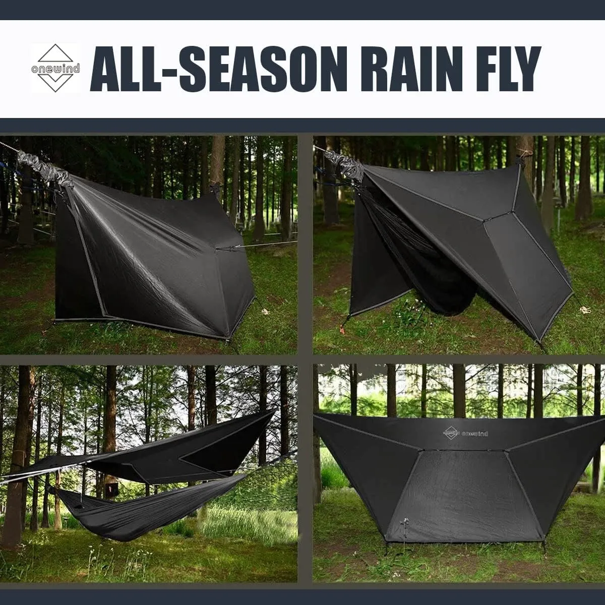 Onewind 11×10 ft Hammock Tarp, Lightweight Silnylon Hammock Rain Fly, 4000mm Waterproof 4-Season Multiple Shelter Solution Camping Tarp Tent with Complete Accessories, Dark Grey