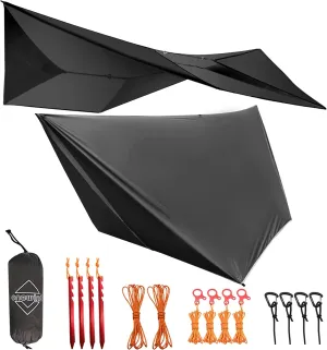 Onewind 11×10 ft Hammock Tarp, Lightweight Silnylon Hammock Rain Fly, 4000mm Waterproof 4-Season Multiple Shelter Solution Camping Tarp Tent with Complete Accessories, Dark Grey