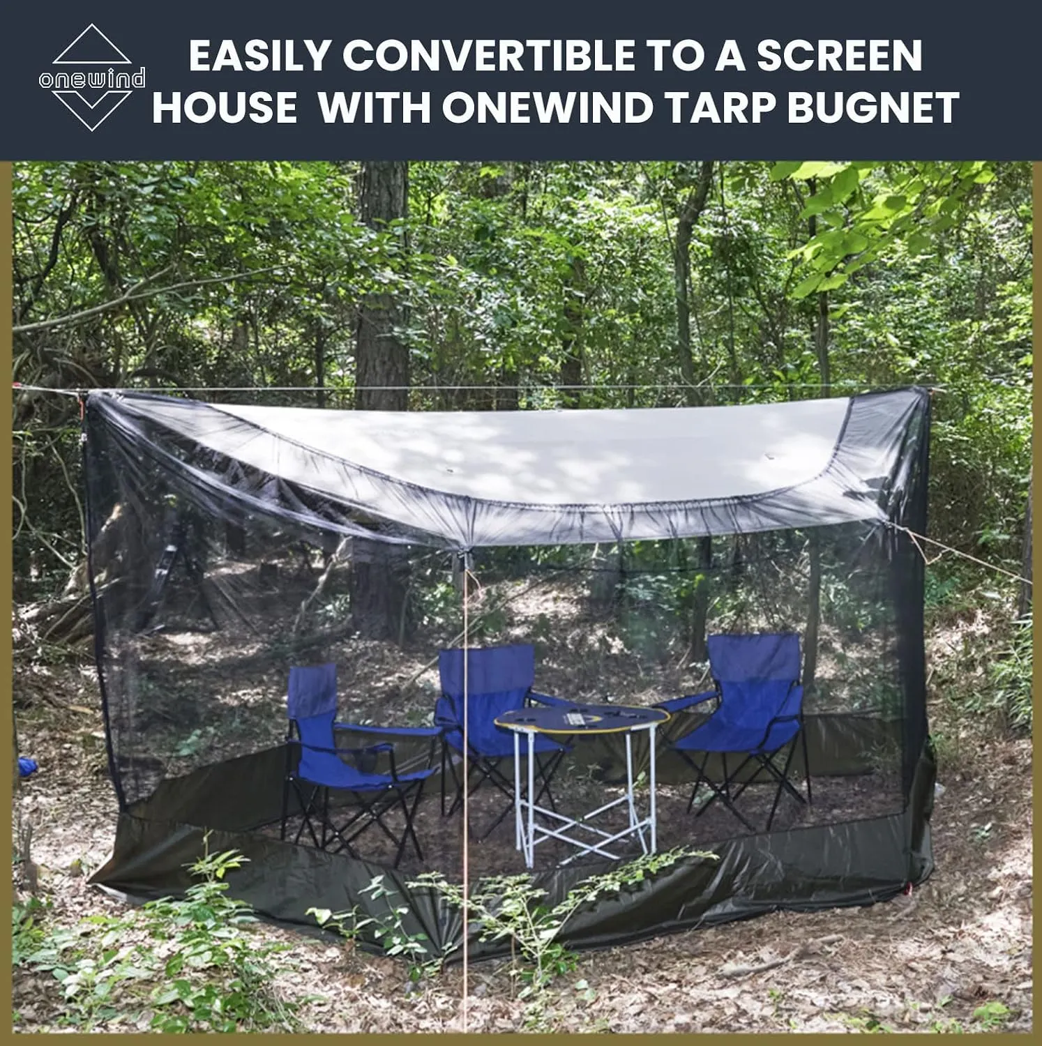 Onewind 11×10 ft Hammock Tarp, Lightweight Silnylon Hammock Rain Fly, 4000mm Waterproof 4-Season Multiple Shelter Solution Camping Tarp Tent with Complete Accessories, Dark Grey