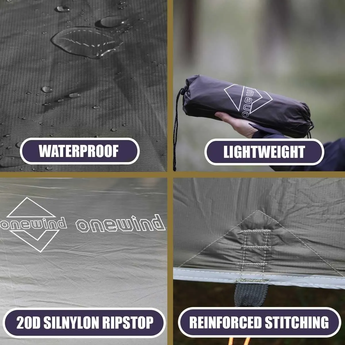 Onewind 11×10 ft Hammock Tarp, Lightweight Silnylon Hammock Rain Fly, 4000mm Waterproof 4-Season Multiple Shelter Solution Camping Tarp Tent with Complete Accessories, Dark Grey