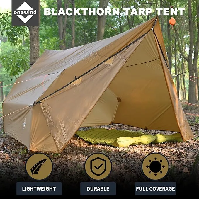 onewind Hammock Tarp, 14Ft*13Ft Blackthorn Hammock Rain Fly, Big Tarp for 3-4 Persons, Ultralight Tarp Tent for 2 Hammocks or Bridge Hammock, 3000mm Waterproof Silnylon Camping Tarp, Brown