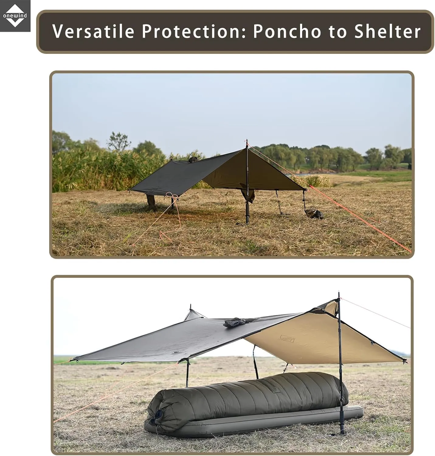 onewind Hooded Rain Poncho, Silnylon Rain Coat Versatile Survival Shelter Waterproof Breathable Lightweight Poncho