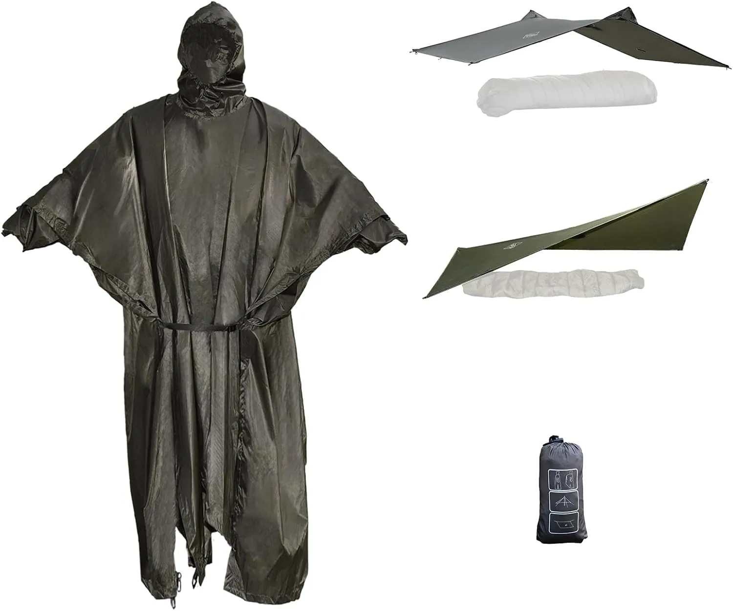 onewind Hooded Rain Poncho, Silnylon Rain Coat Versatile Survival Shelter Waterproof Breathable Lightweight Poncho