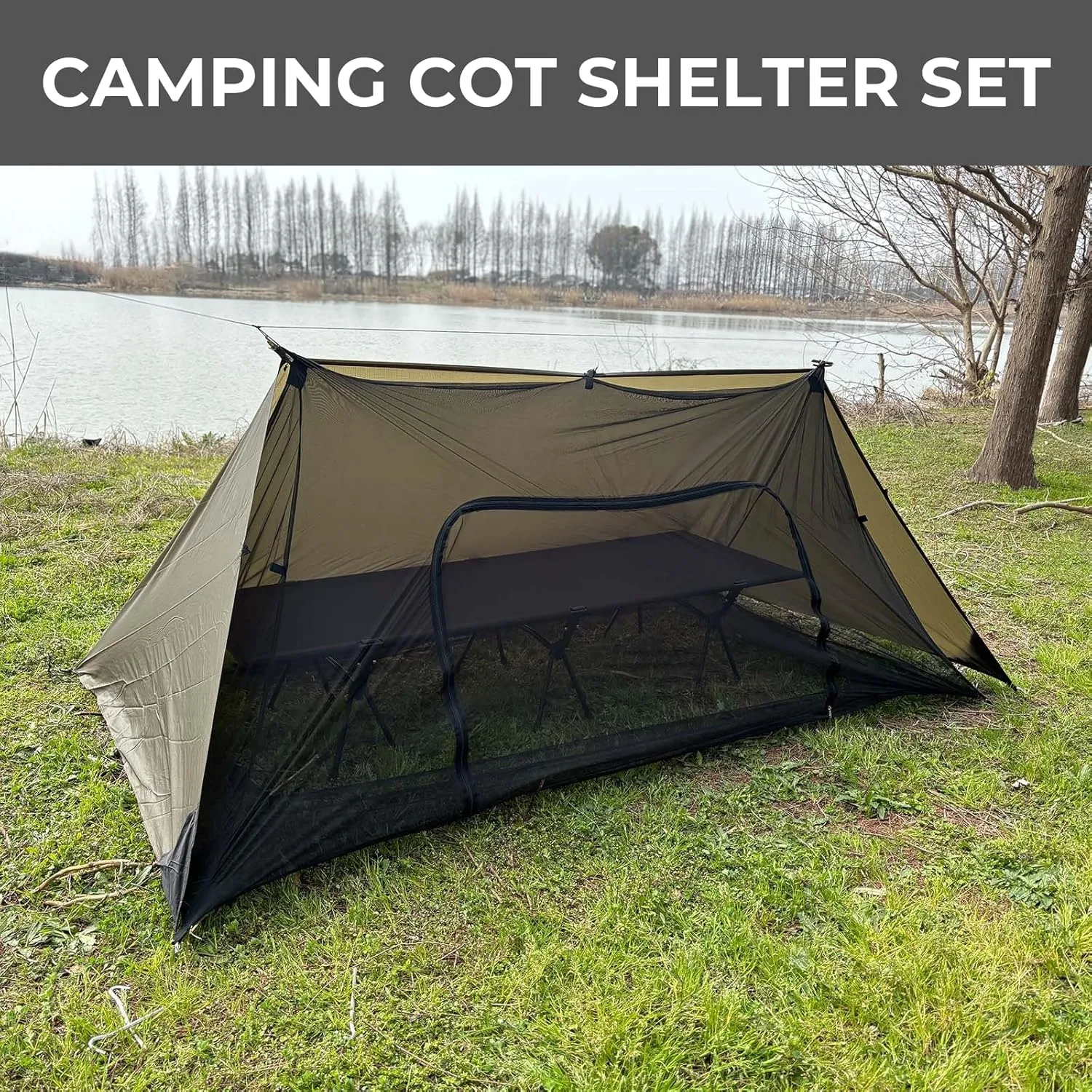 onewind Shelter, Camping Tarp Set Include Emergency Shelter, BugNet and Tent Footprint, Ripstop Silnylon with Silicone PU Coating Survival Shelter Tent for Camping, Hiking, Backpacking