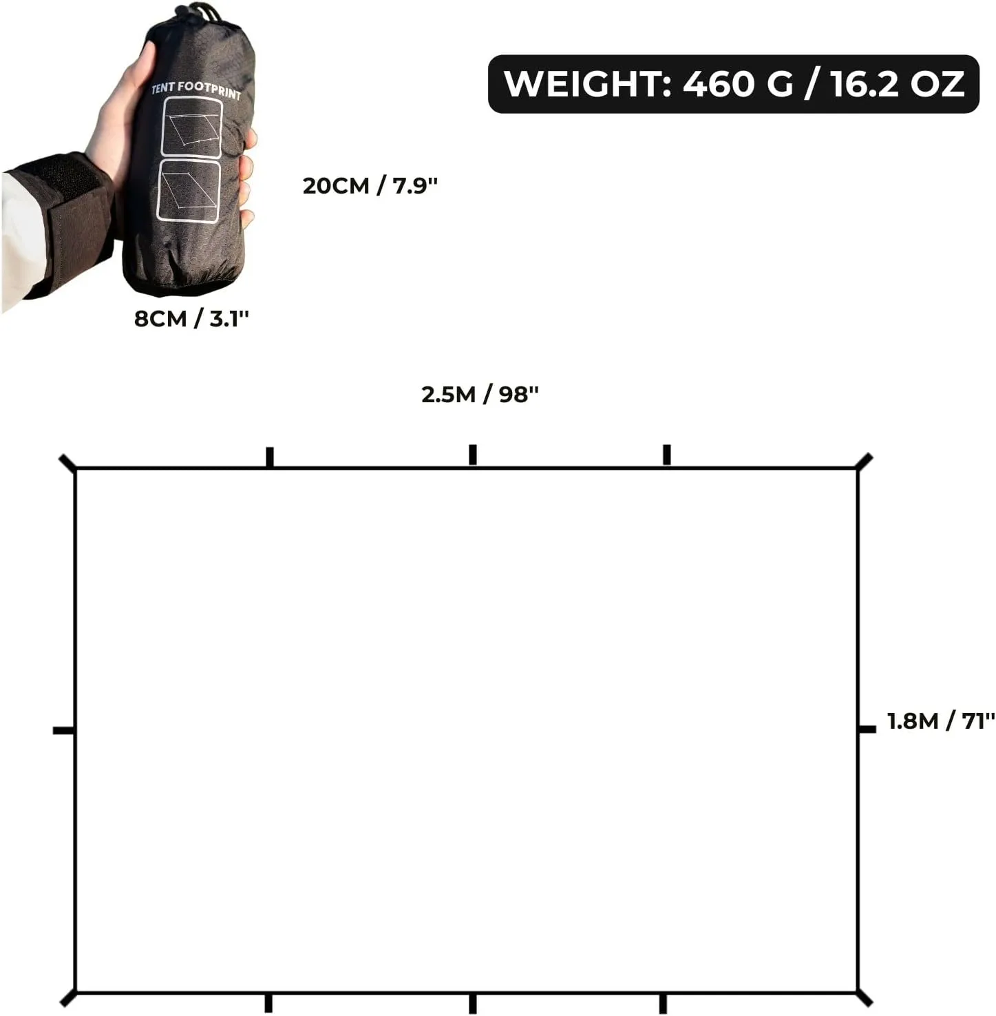 onewind Tent Footprint, 98" * 71" Ultralight Camping Tarp Tent Floor Ground Sheet with Carry Bag, 4000mm Waterproof Rate PU Coating, for Backpacking, Hiking, Camping, Picnic, Ground