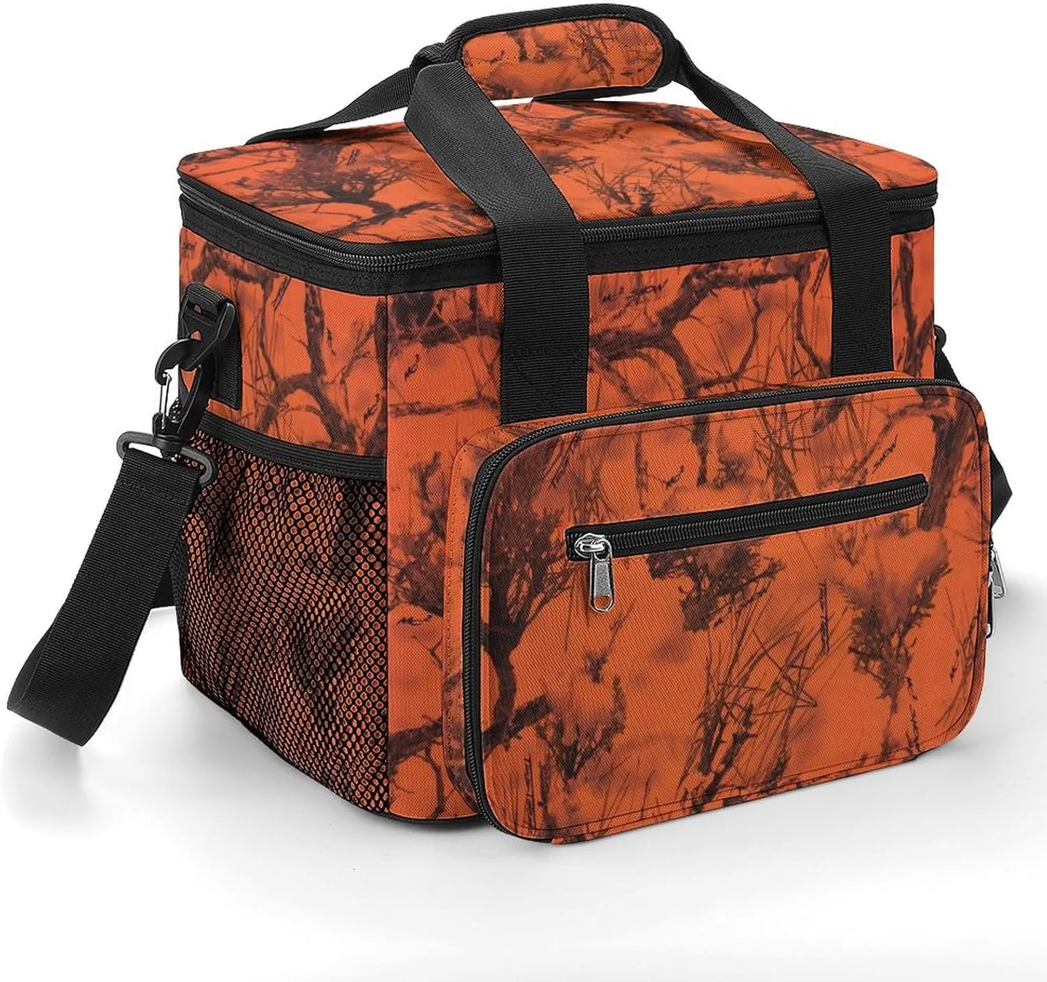 Orange Camouflage Trees Cooler Insulated Bag Portable Ice Chest Box Insulated Waterproof Backpack with Handle