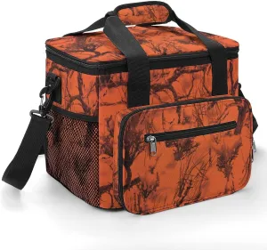 Orange Camouflage Trees Cooler Insulated Bag Portable Ice Chest Box Insulated Waterproof Backpack with Handle