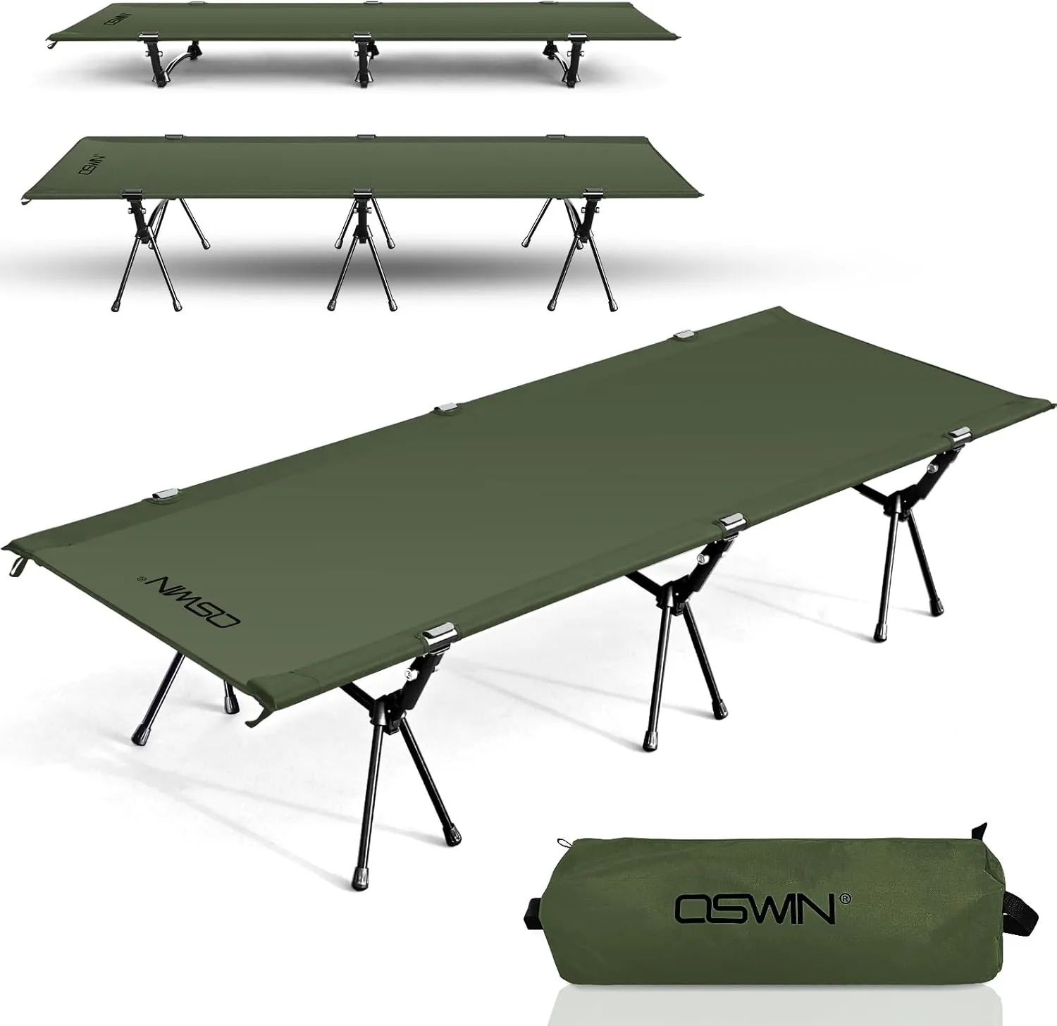 OSWIN Adult Backcountry Camping cot with Leg Extension, rollaway Camping cot, Ultralight Folding Backpack Bed, Support 330-pound, Portable Camping Bed Outdoor Hiking RV Beach（Green）