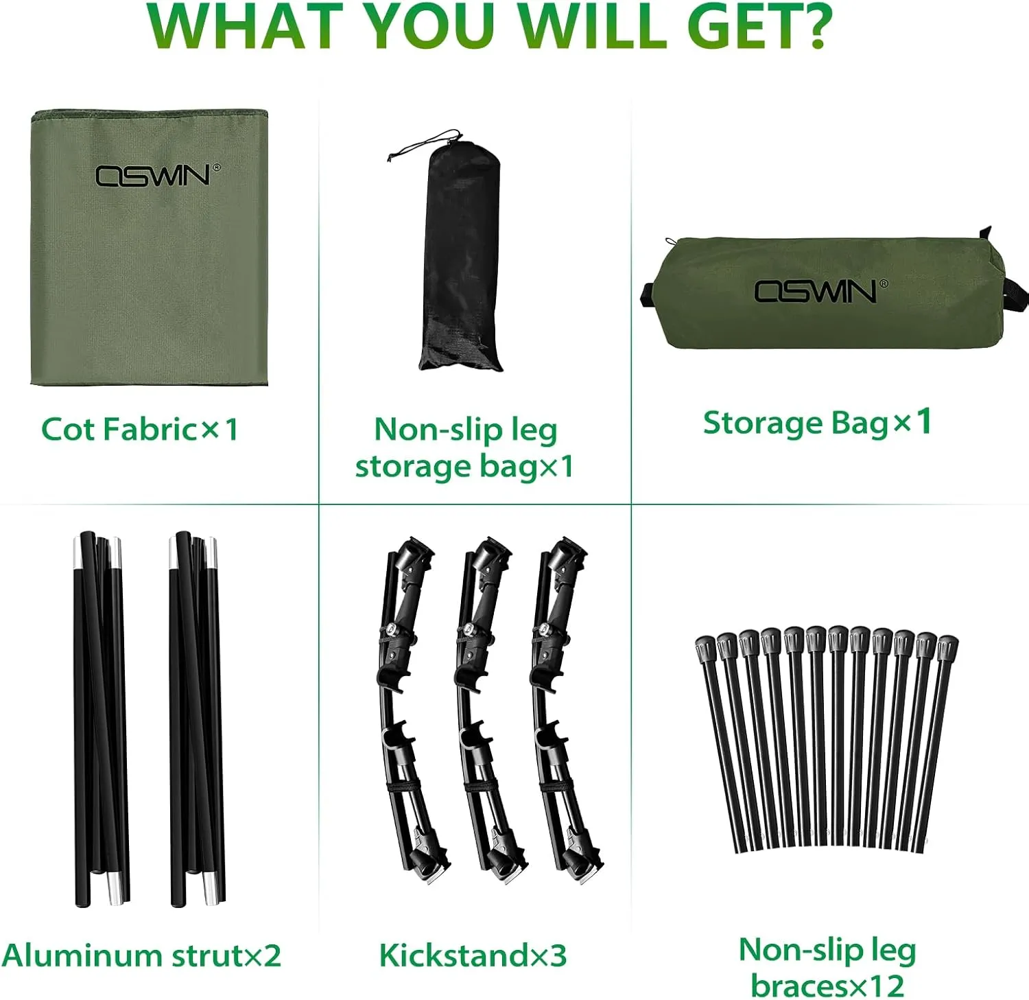 OSWIN Adult Backcountry Camping cot with Leg Extension, rollaway Camping cot, Ultralight Folding Backpack Bed, Support 330-pound, Portable Camping Bed Outdoor Hiking RV Beach（Green）
