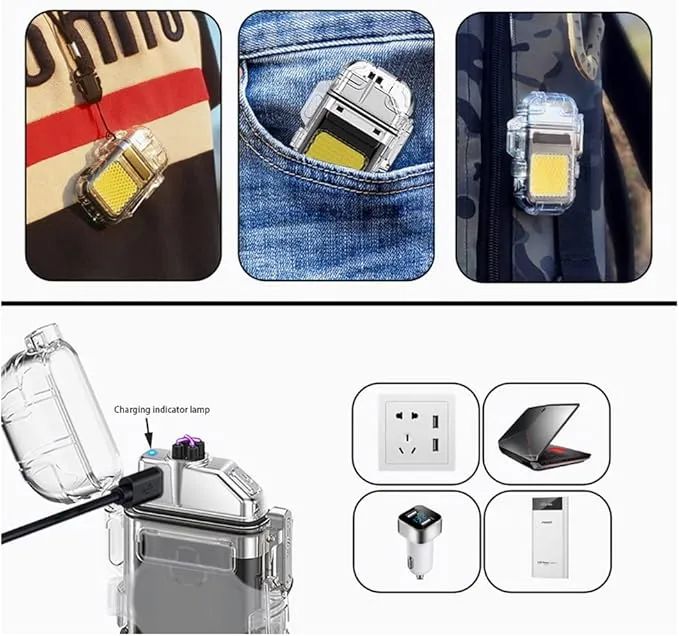 Outdoor Arc Electric Lighter USB Rechargeable Lighter LED Flashlight Double Arc Plasma Lighter Perfect for Camping Hiking Traveling (Black)