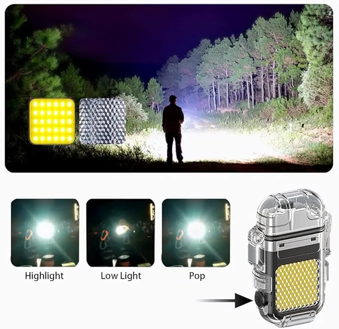 Outdoor Arc Electric Lighter USB Rechargeable Lighter LED Flashlight Double Arc Plasma Lighter Perfect for Camping Hiking Traveling (Black)