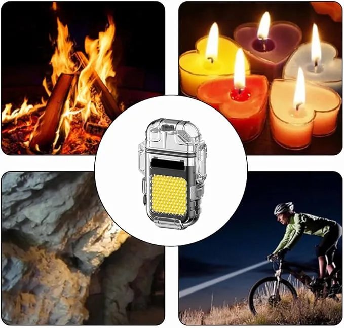Outdoor Arc Electric Lighter USB Rechargeable Lighter LED Flashlight Double Arc Plasma Lighter Perfect for Camping Hiking Traveling (Black)