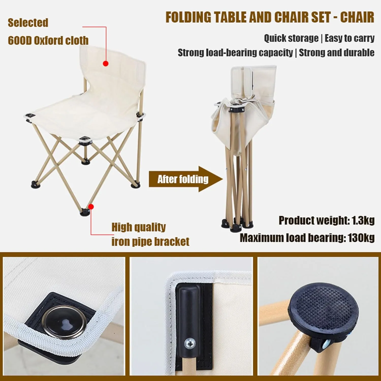 Outdoor Camping Furniture Sets, Compact Camping Folding Table and Chairs, Lightweight Aluminum Table and Oxford Cloth Collapsible Chairs, Easy Carrying