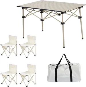 Outdoor Camping Furniture Sets, Compact Camping Folding Table and Chairs, Lightweight Aluminum Table and Oxford Cloth Collapsible Chairs, Easy Carrying