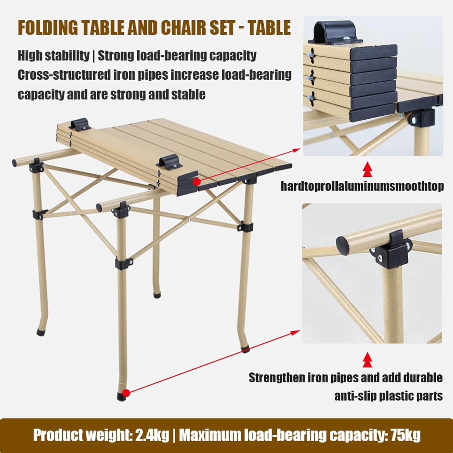 Outdoor Camping Furniture Sets, Compact Camping Folding Table and Chairs, Lightweight Aluminum Table and Oxford Cloth Collapsible Chairs, Easy Carrying