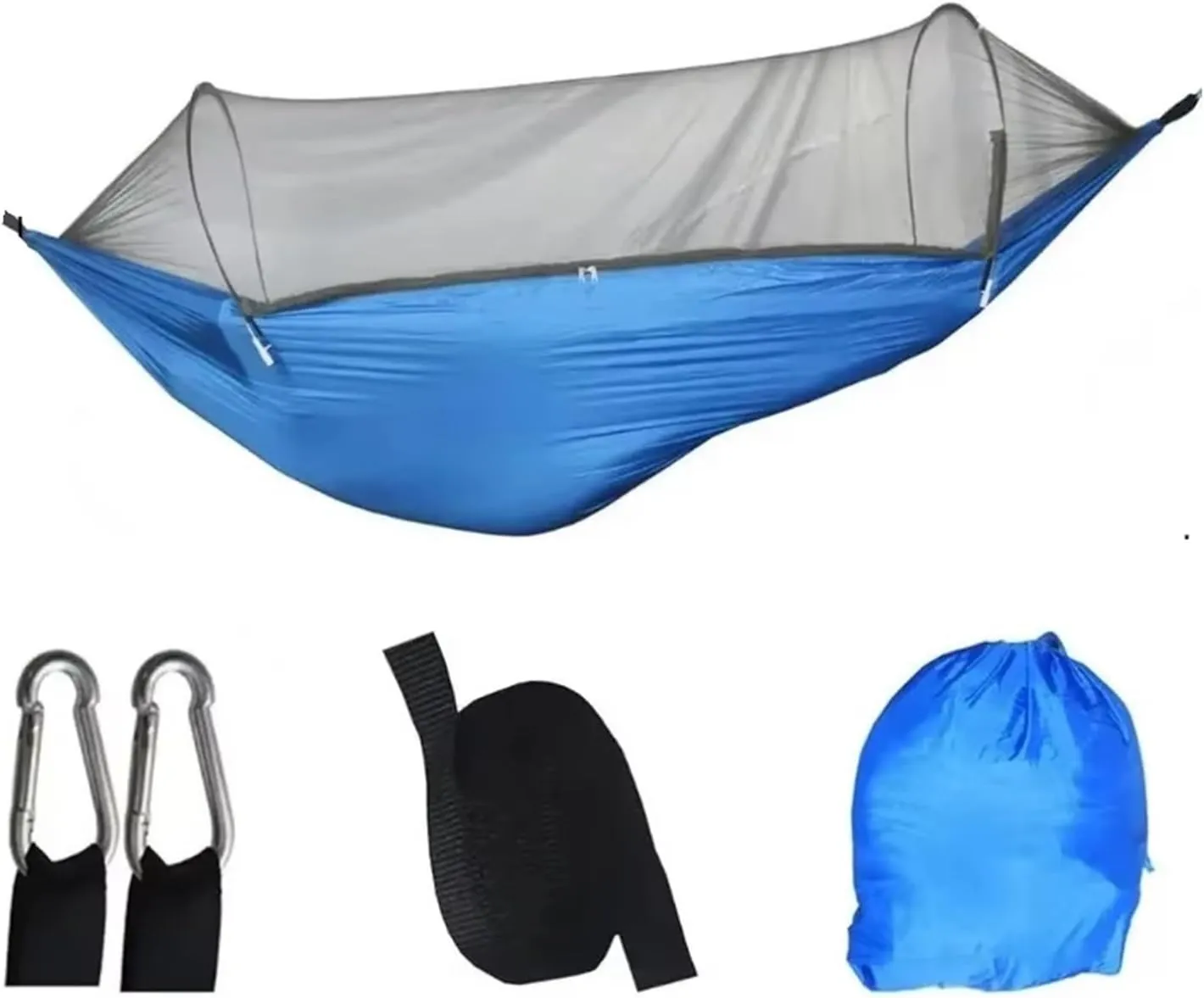 Outdoor Camping Hammock Parachute Fabric with Mosquito Net Lightweight Hanging Hammocks Hanging Bed Net 250x120cm for Terrace, Outdoor(Blue)