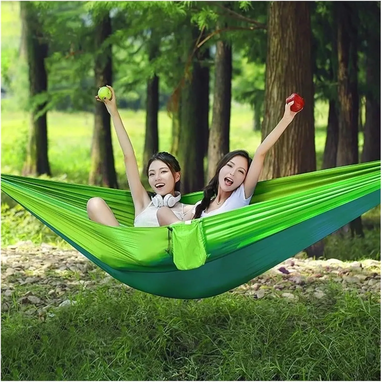Outdoor Camping Hammock Parachute Fabric with Mosquito Net Lightweight Hanging Hammocks Hanging Bed Net 250x120cm for Terrace, Outdoor(Blue)