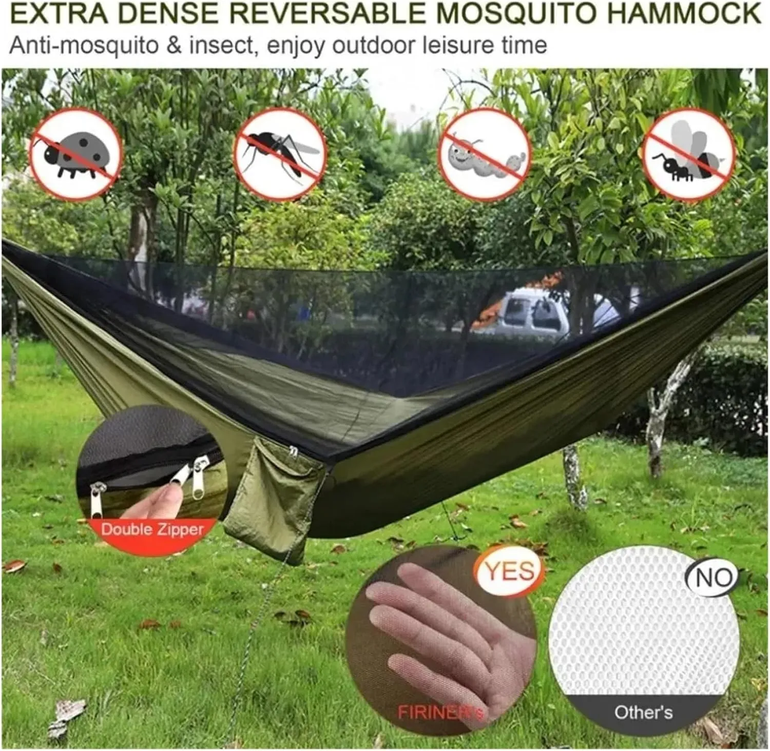 Outdoor Camping Hammock with Mosquito Net Lightweight Hanging Hammocks High Strength Parachute Fabric Hanging Bed Net 250x120cm for Terrace, Outdoor(Blue)