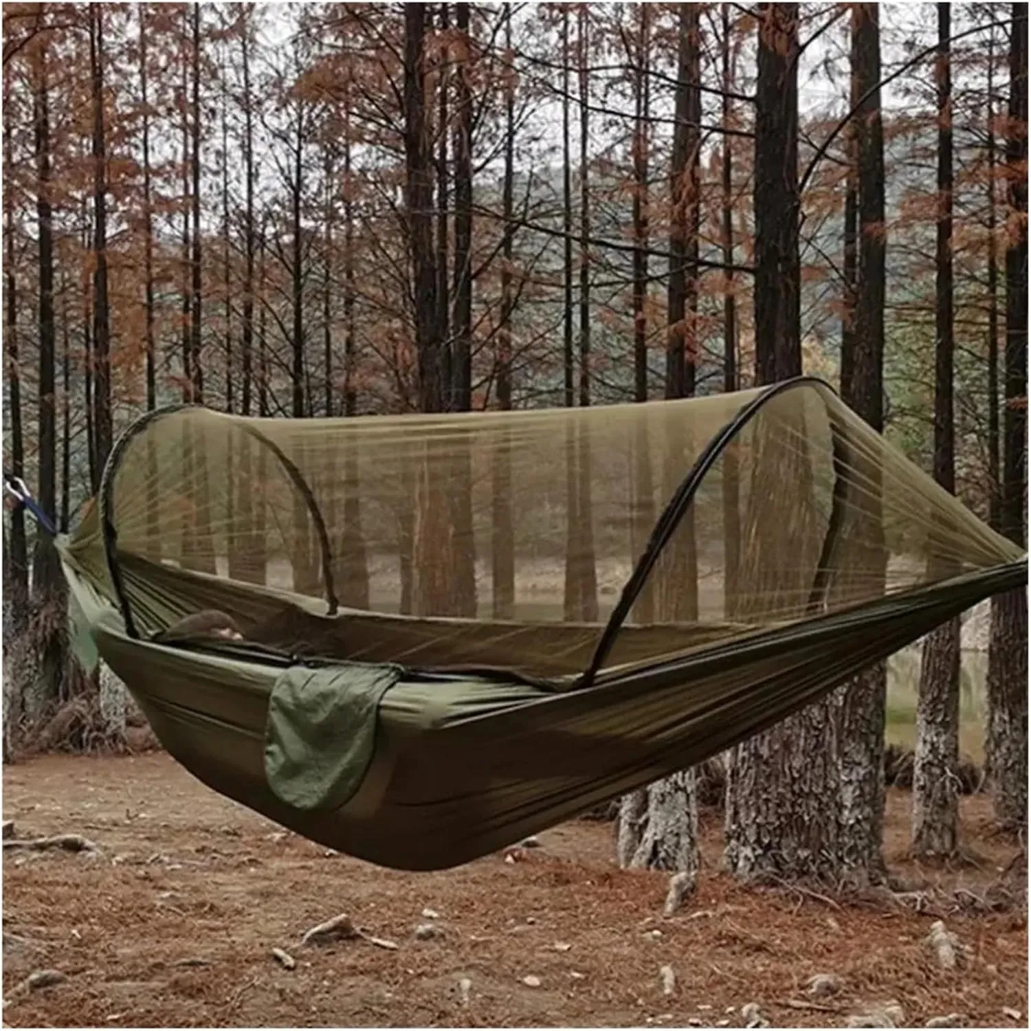 Outdoor Camping Hammock with Mosquito Net Lightweight Hanging Hammocks High Strength Parachute Fabric Hanging Bed Net 250x120cm for Terrace, Outdoor(Blue)