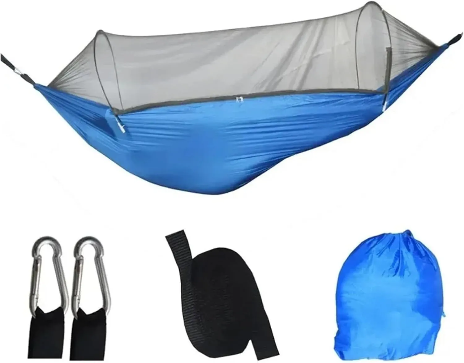 Outdoor Camping Hammock with Mosquito Net Lightweight Hanging Hammocks High Strength Parachute Fabric Hanging Bed Net 250x120cm for Terrace, Outdoor(Blue)