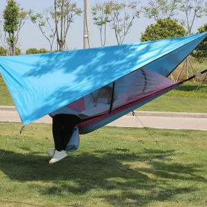 Outdoor Camping Hammock,Portable Hammock,Mosquito Net Hammock with Waterproof Tarp,Parachute Hammock for Hiking Travel Beach Blue 260x140cm