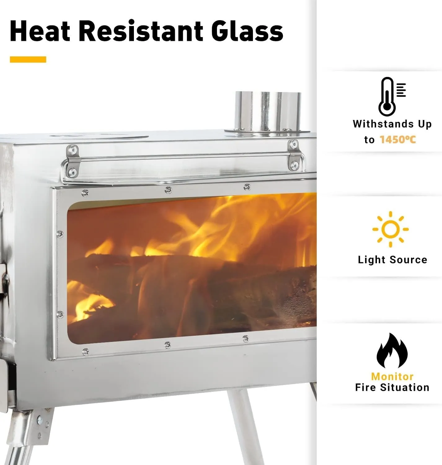Outdoor Camping Stove, Portable Wood Burning Stove with Chimney Pipe for Tent, Shelter, Heating and Cooking