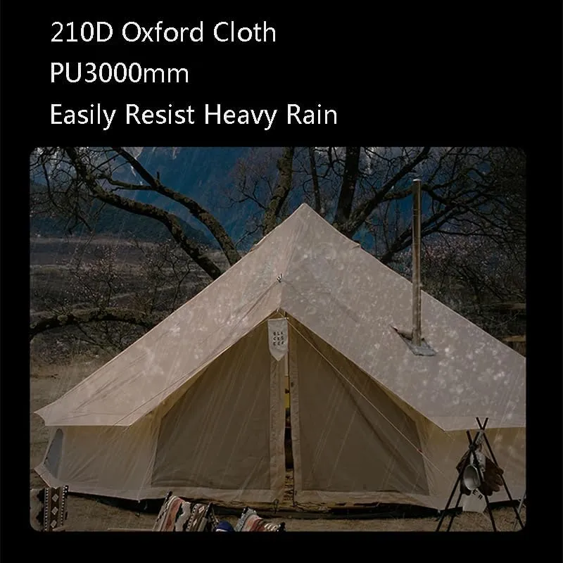 Outdoor Camping Tent, Four-Season Tent, Rainproof Tent, Can Accommodate 8-10 People, Transparent Window on Top with Chimney Opening (Gold)