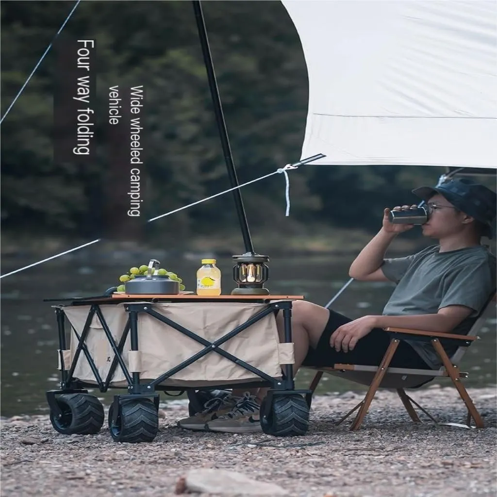 Outdoor Cart Shanuoduoji Outdoor Camper Fully Folding Camping Trailer Self-Driving Spring Outing Hand-Drawn Cart Picnic Camper Cart Wagon(A)