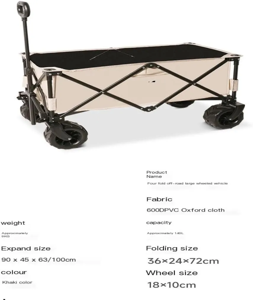 Outdoor Cart Shanuoduoji Outdoor Camper Fully Folding Camping Trailer Self-Driving Spring Outing Hand-Drawn Cart Picnic Camper Cart Wagon(A)