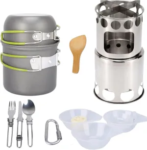 Outdoor Cooking Utensils, Camping Cookware Mess Kit Portable Outdoor Cooking Set with Camping Stove Non-Stick Aluminum Camping Pot