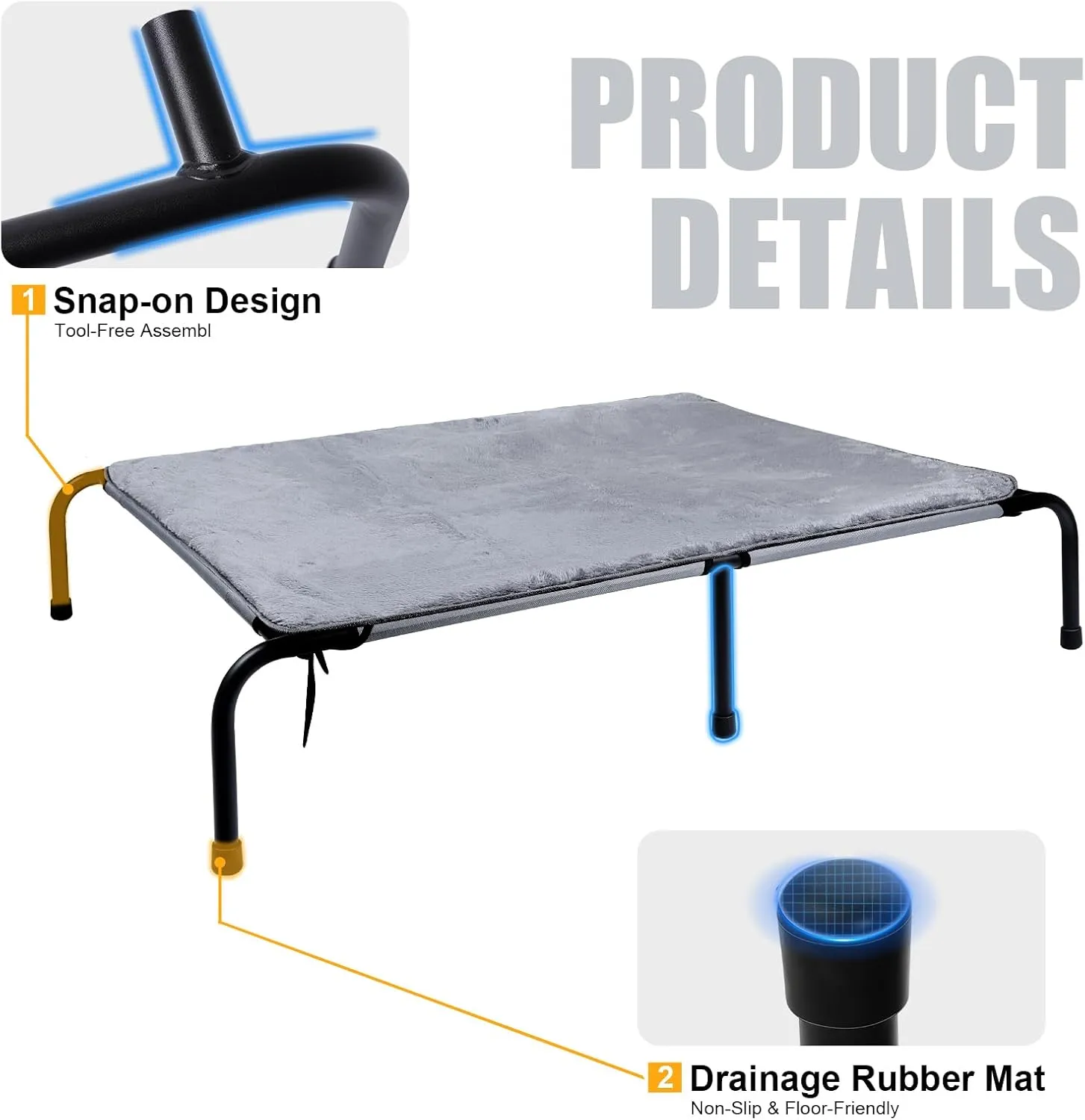 Outdoor Dog Elevated Bed for Large Dogs with Plush Mat, Durable Washable Raised Dog Beds, Indestructible Cooling Dogs Beds, Chew Proof Pet Cot Hammock for Large Breathable Outside (XL)