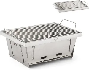 Outdoor Folding BBQ Grill Stainless Steel Barbecue Grill Camping Wood Burning Stove for Camping Hiking Picnic BBQ Party Home