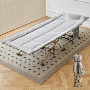 Outdoor Folding Bed Heavy Duty Sleeping Cot Portable Camping Cots with Side Pocket Single Lounge Chaise for Tent Travel Office(Gray)
