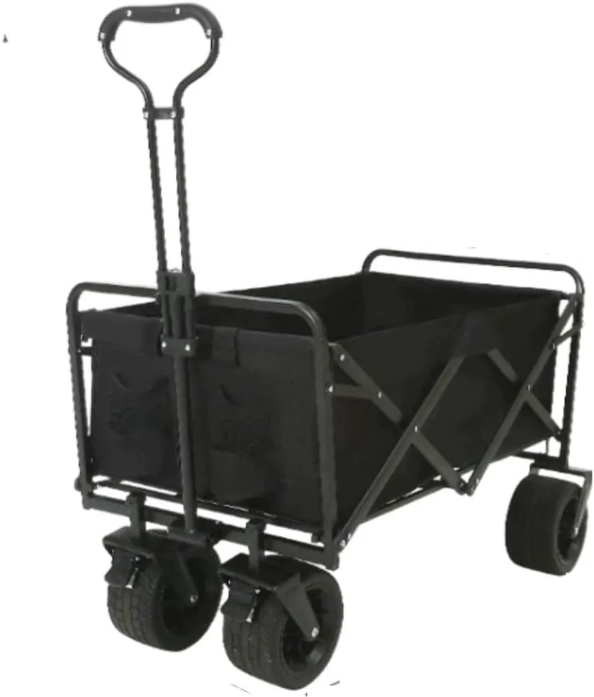 Outdoor Folding Utility Wagon with Brake 4 Wheeled Camping Cart for Garden Trolley Handcart for Outdoor Activities