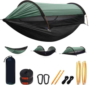 Outdoor Large Hammock with Mosquito Net 2 Person Lightweight Hammocks for Backpacking Backyard Hiking Camping for Terrace, Outdoor(Green)