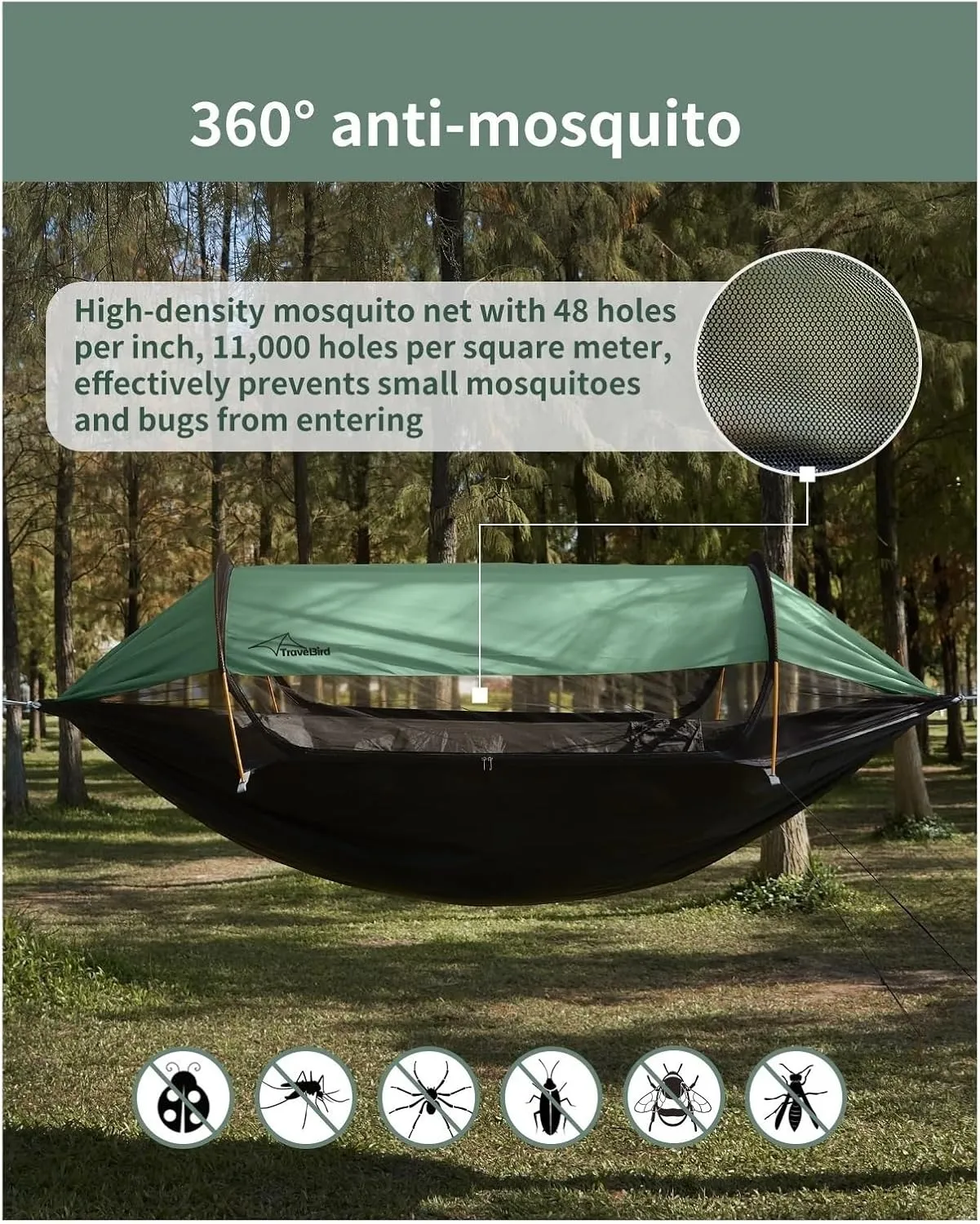 Outdoor Large Hammock with Mosquito Net 2 Person Lightweight Hammocks for Backpacking Backyard Hiking Camping for Terrace, Outdoor(Green)