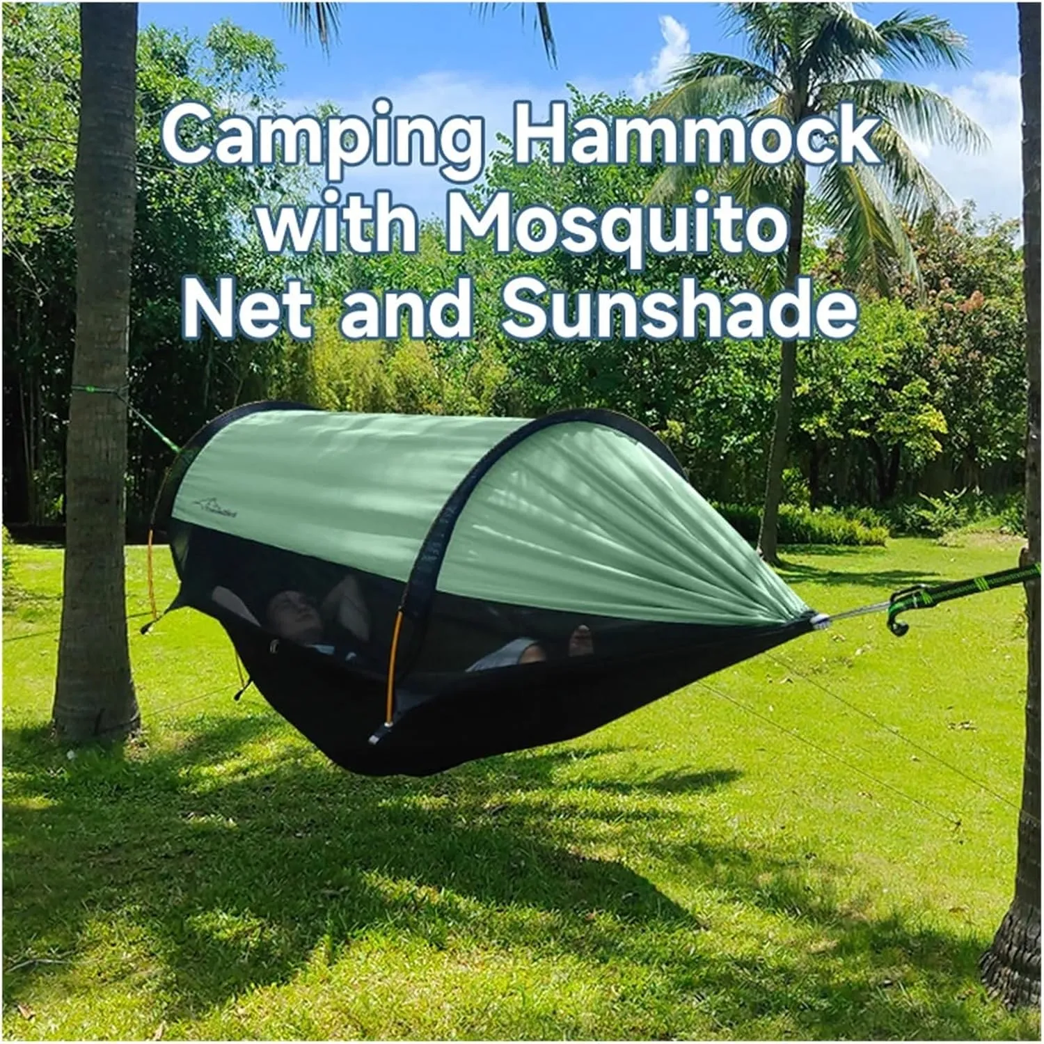 Outdoor Large Hammock with Mosquito Net 2 Person Lightweight Hammocks for Backpacking Backyard Hiking Camping for Terrace, Outdoor(Green)