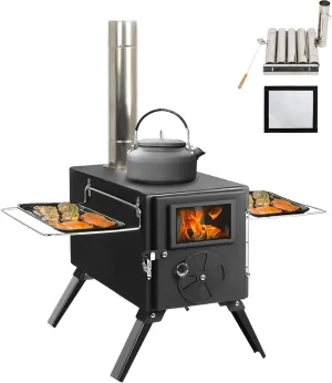 Outdoor Portable Wood Burning Stove, Heating Burner Stove for Tent,Camping, Ice-fishing, Cookout, Hiking, Travel, Includes Pipe Tent Stove Tent Stove Jack