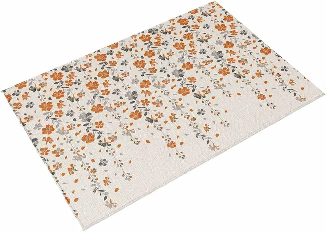 Outdoor Rug for Patio 4'x6' Flower Orange Grey Cherry Blossoms Cotton Linen Background Outdoor Area Rug Patio Mat Non-Slip Absorbent Camping Rugs Outside Carpet for Porch Deck Balcony RV Picnic