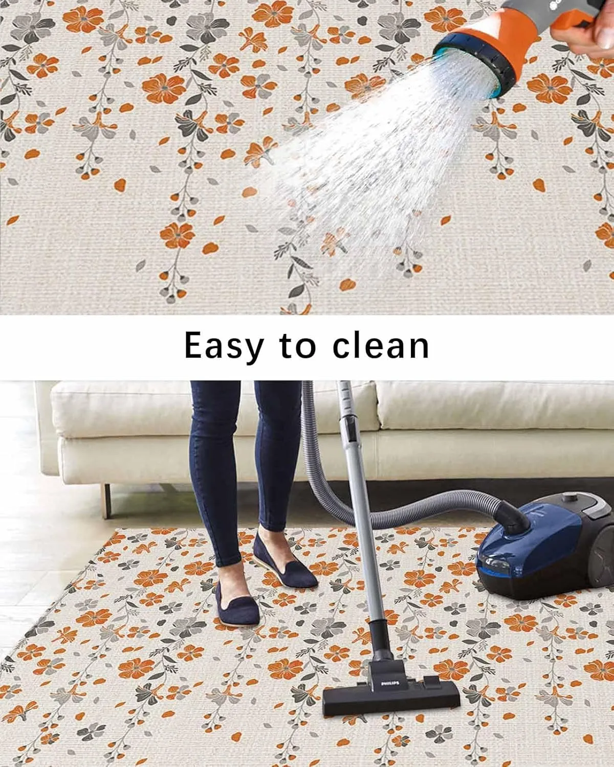 Outdoor Rug for Patio 4'x6' Flower Orange Grey Cherry Blossoms Cotton Linen Background Outdoor Area Rug Patio Mat Non-Slip Absorbent Camping Rugs Outside Carpet for Porch Deck Balcony RV Picnic