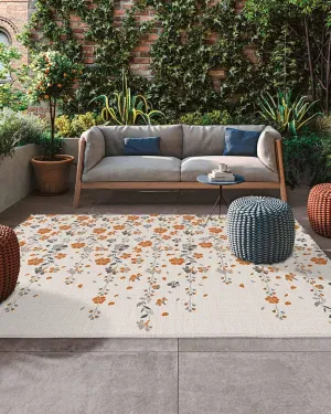 Outdoor Rug for Patio 4'x6' Flower Orange Grey Cherry Blossoms Cotton Linen Background Outdoor Area Rug Patio Mat Non-Slip Absorbent Camping Rugs Outside Carpet for Porch Deck Balcony RV Picnic