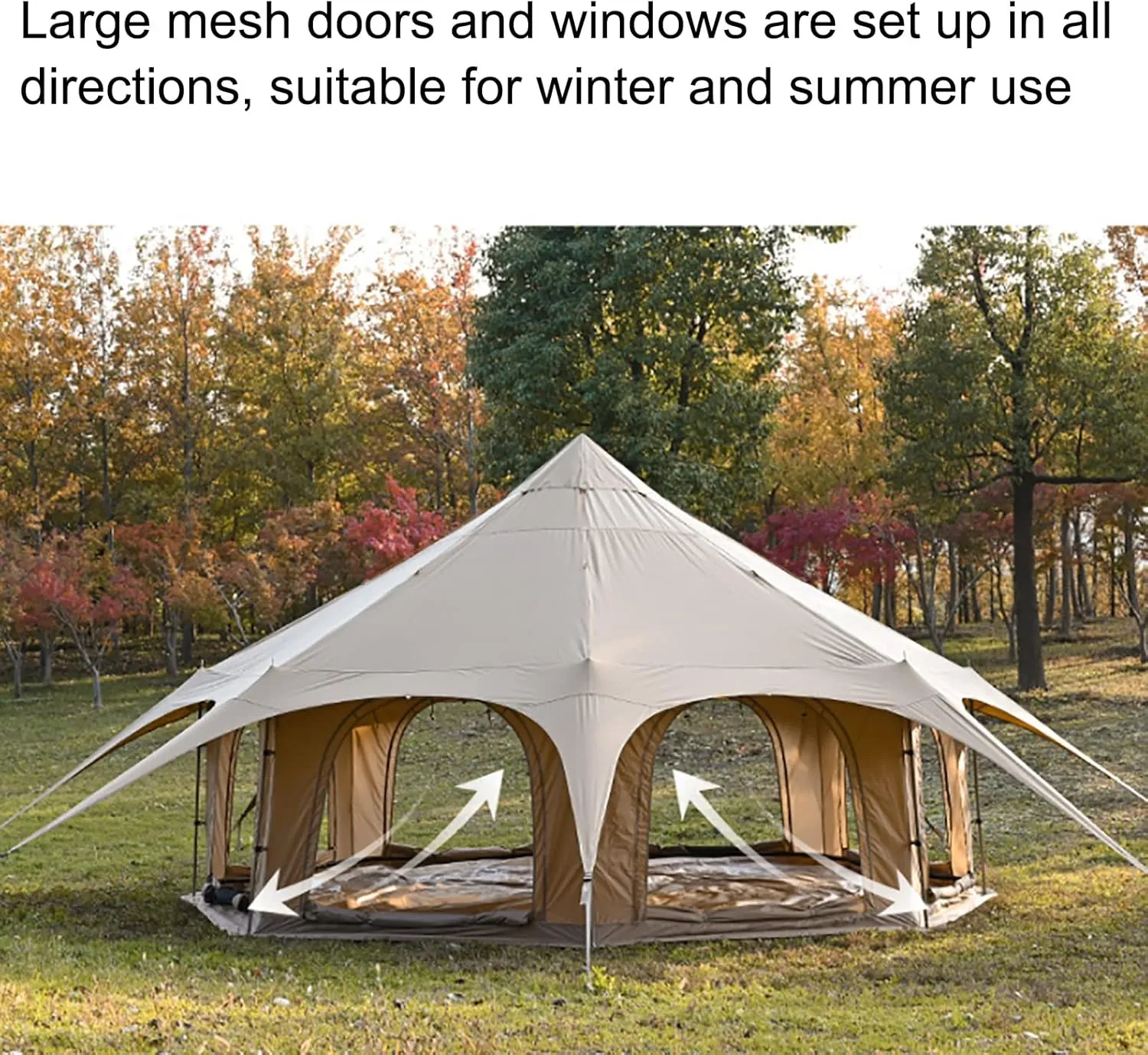 Outdoor Waterproof Cotton Canvas Tent,4 Season Family Camping Bell Tent 8-10 Person with Stove Jacks for Glamping and Festivals and Human Shelter for Inhabiting or Leisure,Brown