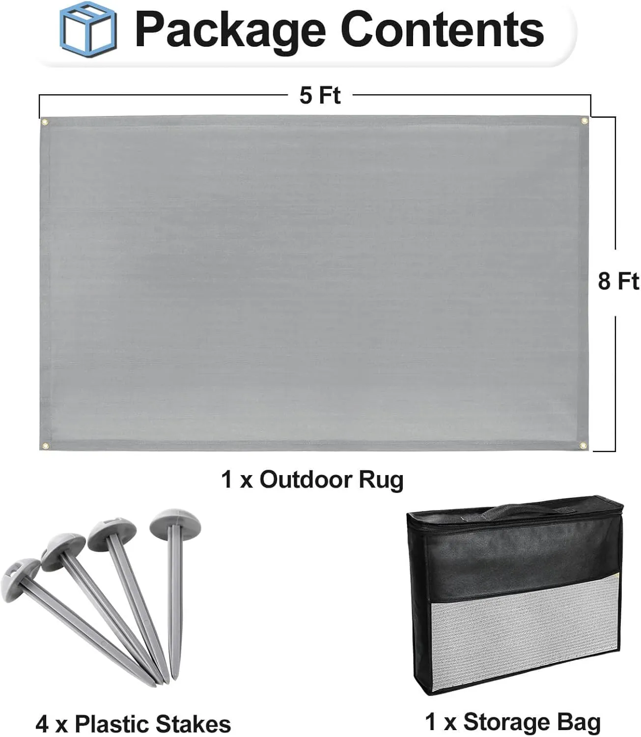 OutdoorLines Plastic Tarp Outdoor Rugs for Patio 5 x 8 ft - UV and Weather Resistant Patio Carpet, Stain Resistant Plastic RV Camping Mats for Porch, Garden, Camper and Picnic, Light Gray