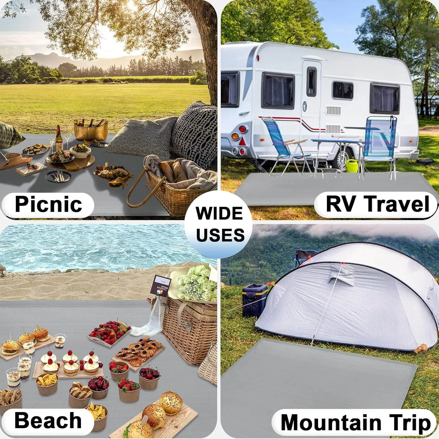 OutdoorLines Plastic Tarp Outdoor Rugs for Patio 5 x 8 ft - UV and Weather Resistant Patio Carpet, Stain Resistant Plastic RV Camping Mats for Porch, Garden, Camper and Picnic, Light Gray