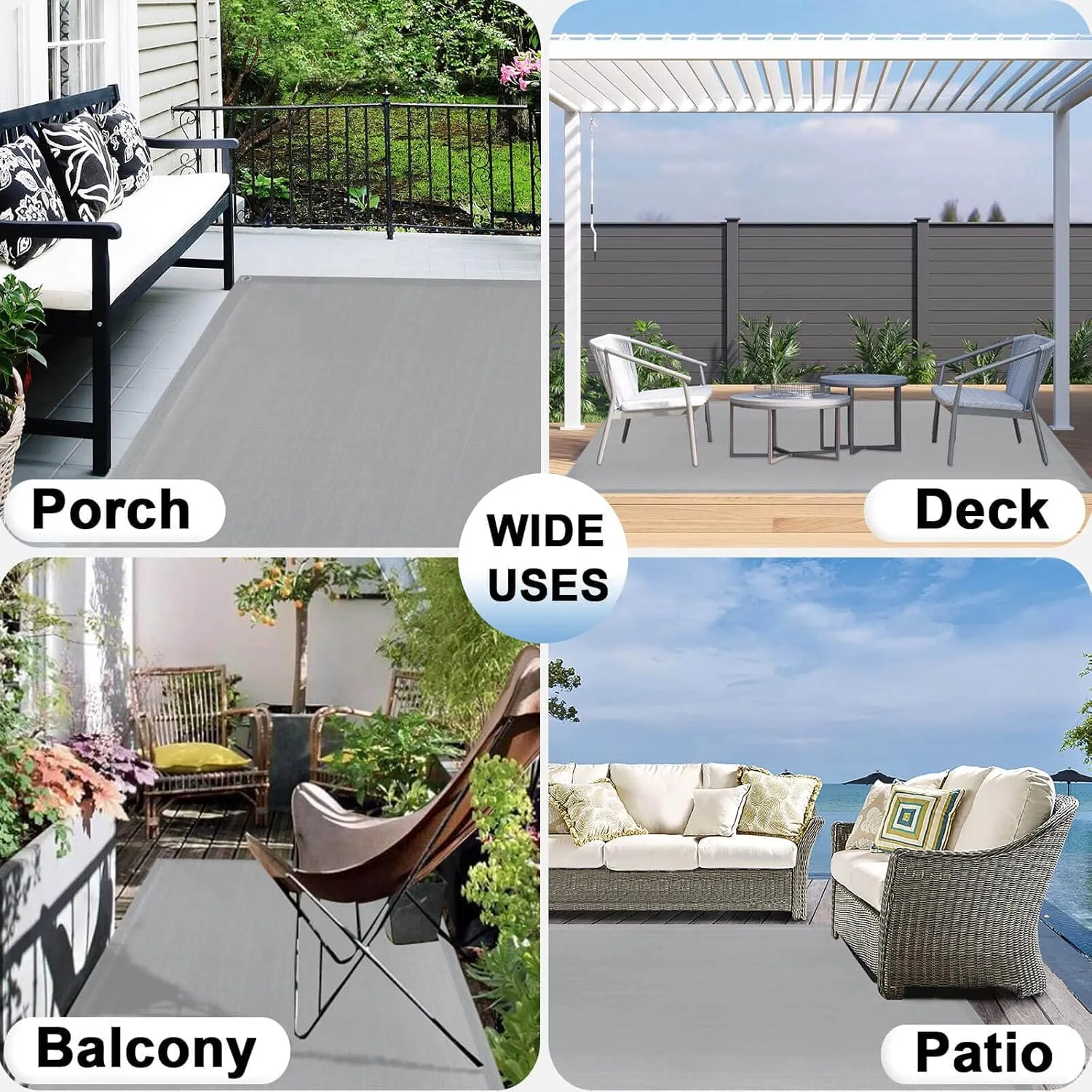 OutdoorLines Plastic Tarp Outdoor Rugs for Patio 5 x 8 ft - UV and Weather Resistant Patio Carpet, Stain Resistant Plastic RV Camping Mats for Porch, Garden, Camper and Picnic, Light Gray